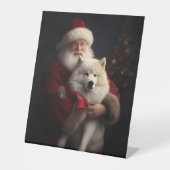 Samoyed with Santa Claus festliche Weihnachten Sockelschild (Vorderseite)