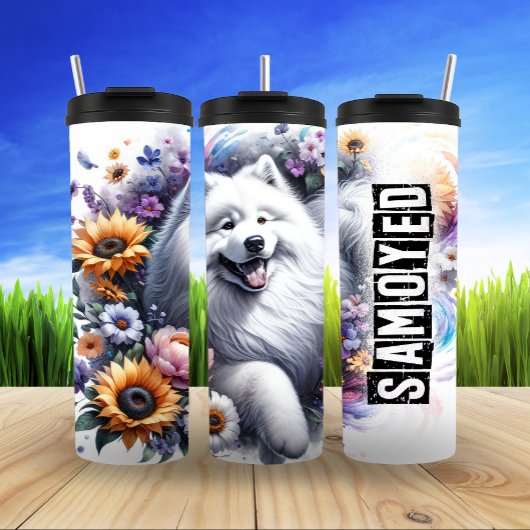 Samoyed's Fluffy Floral Burst Thermosbecher