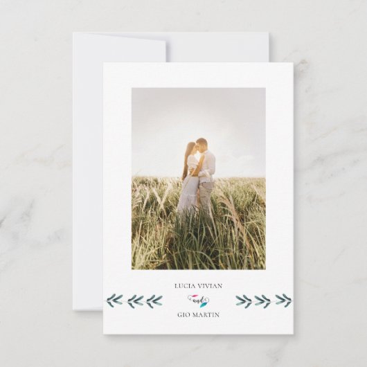 Sample Greenery Eucalyptus Foto Wedding Dankeskarte (Vorderseite)