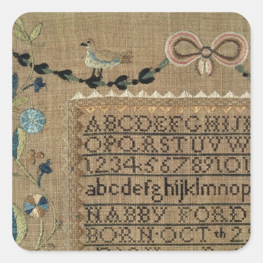 Sampler von N.Ford, 1799, New Hampshire Quadratischer Aufkleber (Vorderseite)