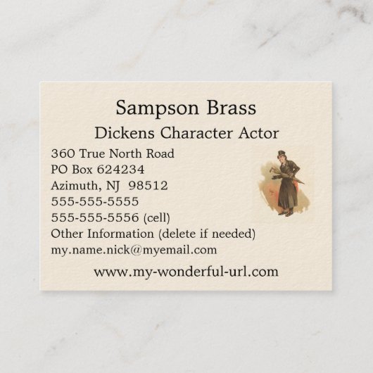 Sampson Brass, Kyd, Dickens, der alte Laden für Ne Visitenkarte (Rückseite)