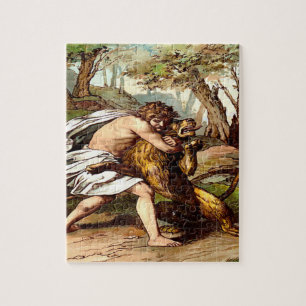 samson, das einen kleinen Löwe Puzzlespiel-Entwur Puzzle