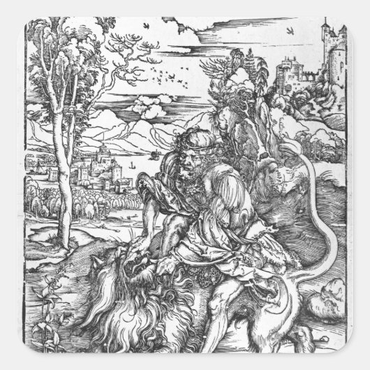Samson tötet den Löwen, c.1496-98 Quadratischer Aufkleber (Vorderseite)