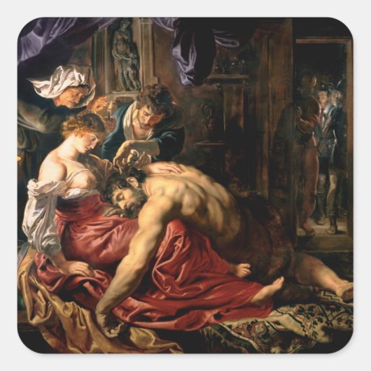Samson und Delilah, c.1609 Quadratischer Aufkleber (Vorderseite)