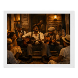 Samstag Nacht Veranda Licht Blues Poster