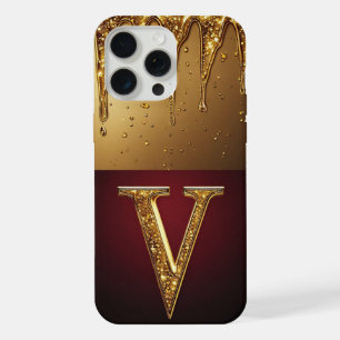 💎 Samt Glitter V Monogramm Tropf Custom iPhone 15 Pro Max Hülle