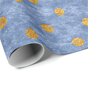 Samt-Polka-kleiner goldener Punkt-blaues Geschenkpapier