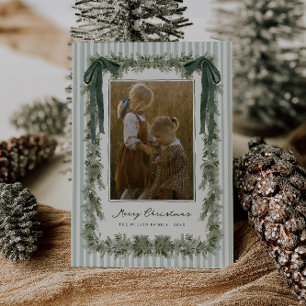 Samt-Schleife und Streifen Weihnachts-Fotokarte Gr Feiertagskarte