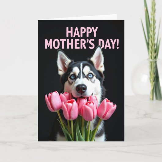 Samt-Tulpen-Hund-Muttertagskarte Karte (Vorderseite)
