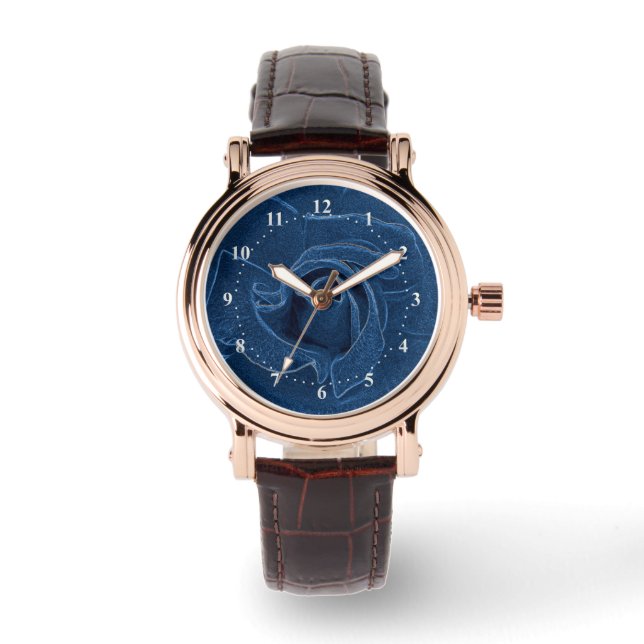 samtblaue Rose Armbanduhr (Vorderseite)
