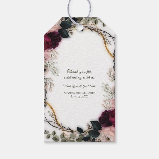Samtene Pflaumen-Garten-Blumen-Grün-Hochzeit  Geschenkanhänger (Vorderseite)