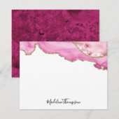 Samtene Pink Achat Geode Script Typografie Mitteilungskarte (Vorne/Hinten)