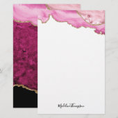 Samtene Pink Gold Achat Geode Script Typografie Briefpapier (Vorne/Hinten)