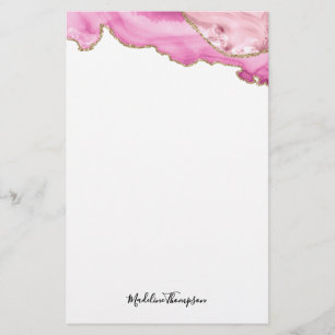 Samtene Pink Gold Achat Geode Script Typografie Briefpapier