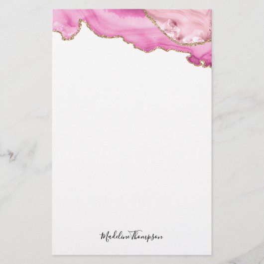 Samtene Pink Gold Achat Geode Script Typografie Briefpapier (Vorderseite)