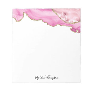 Samtene Pink Gold Achat Geode Script Typographie Notizblock
