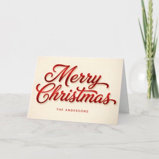 Samtene rote Retro-Schrift Frohe Weihnachten (Vorderseite)