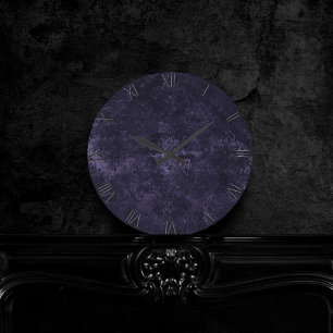 Samtiger Damast in Mitternacht Indigo-Violetter Runde Wanduhr