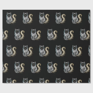 Samtiger Mondschein Silbernes Mähnen Schwarze Katz Geschenkpapier