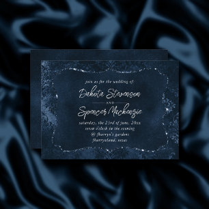 Samtiger Navy Damast Dunkelblauer Grunge Barock Einladung