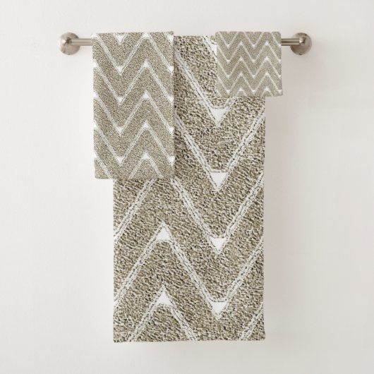 Samtiger Sandbraun Chevron-Muster Badhandtuch Set (Insitu)