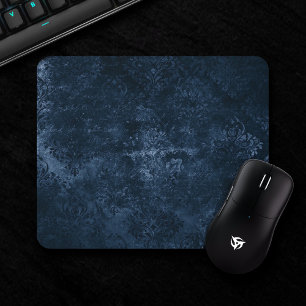 Samtiges Navy Damast   Dunkelblauer Grunge Barock Mousepad