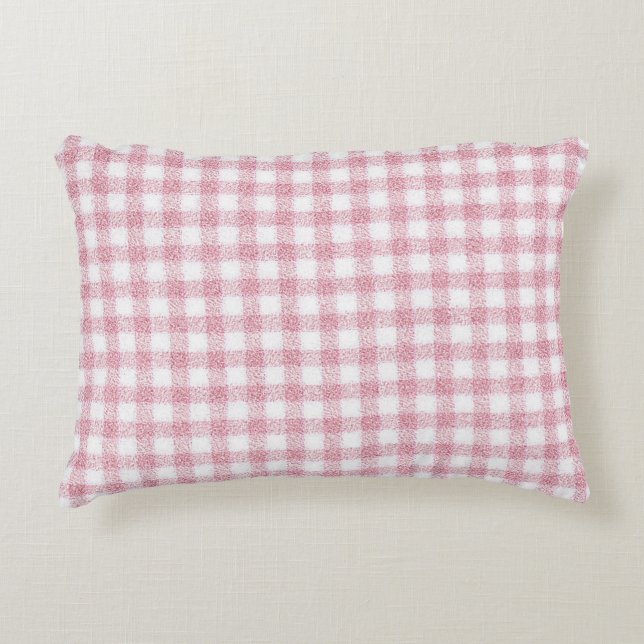 Samtiges Rosa-Weiß-Gingham-Charm Dekokissen (Vorderseite)