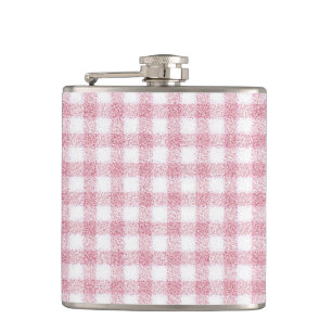 Samtiges Rosa-Weiß-Gingham-Charm Flachmann
