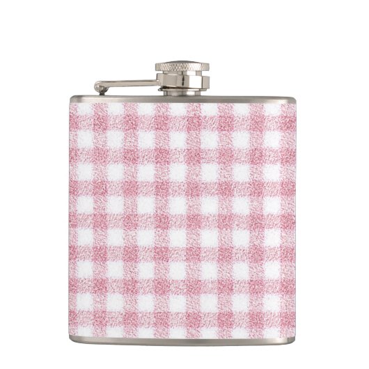 Samtiges Rosa-Weiß-Gingham-Charm Flachmann (Vorderseite)
