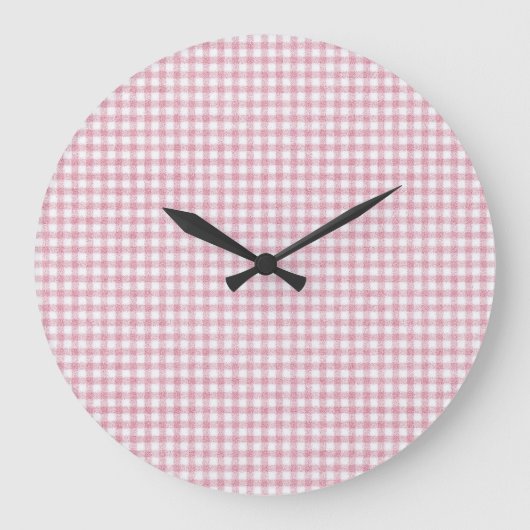 Samtiges Rosa-Weiß-Gingham-Charm Große Wanduhr (Vorderseite)