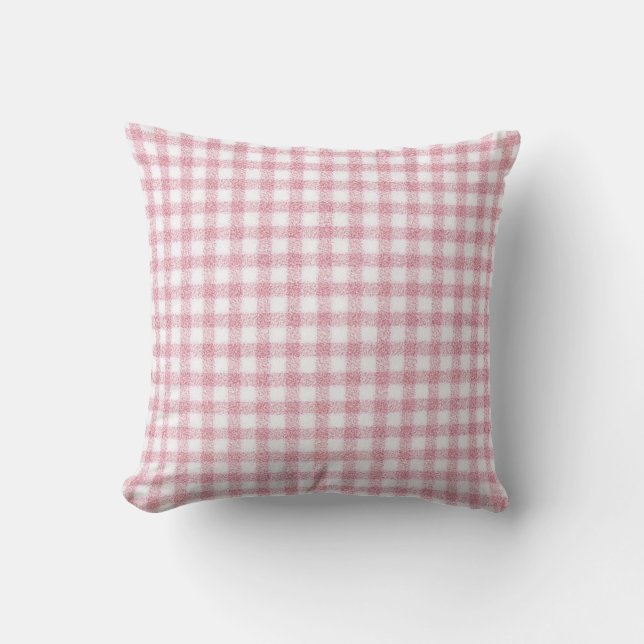 Samtiges Rosa-Weiß-Gingham-Charm Kissen (Vorderseite)