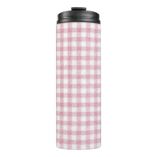Samtiges Rosa-Weiß-Gingham-Charm Thermosbecher (Vorderseite)