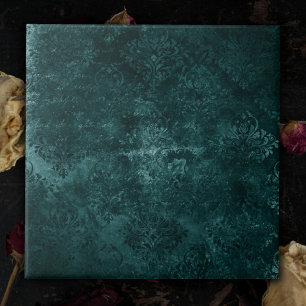 Samtiges Teal Damast Dunkelgrüner Grunge Barock Fliese