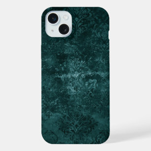 Samtiges Teal Damast   Dunkelgrüner Grunge Barock iPhone 15 Plus Hülle