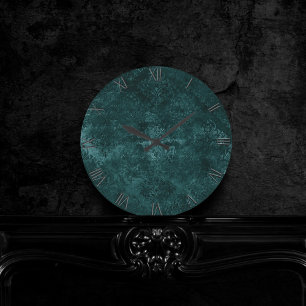 Samtiges Teal Damast Dunkelgrüner Grunge Barock Runde Wanduhr