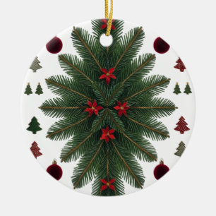 Samtrot-grüner Sternenexplosions-Keramikschmuck Keramik Ornament