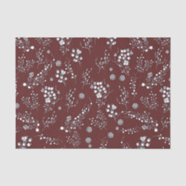 Samtrot mit weißem Winterbeerenmuster Seidenpapier