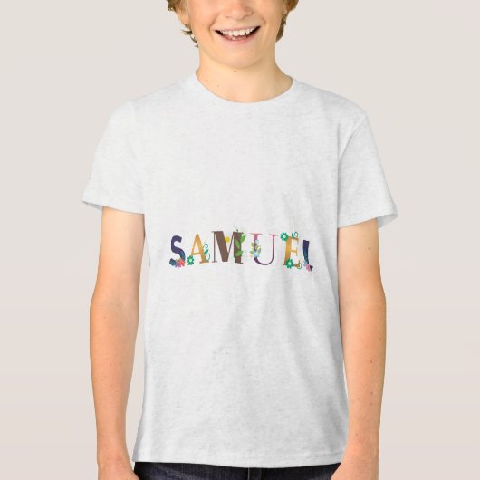 SAMUEL Name Art mit bestickten Blume Tri-Blend Shirt (Vorderseite)
