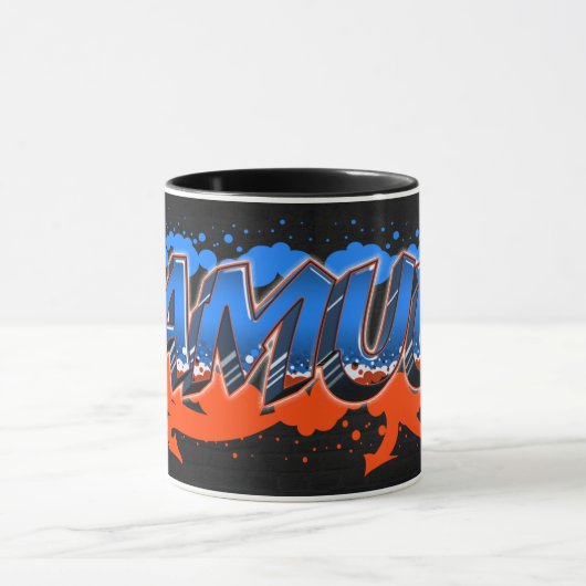 Samuel Vorname Name Graffiti blue orange Tasse (Zentrum)