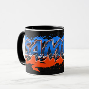 Samuel Vorname Name Graffiti blue orange Tasse