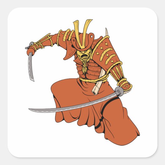 Samurai 6 ~ Ninjas Martial Arts Warrior Fantasy Ar Quadratischer Aufkleber (Vorderseite)
