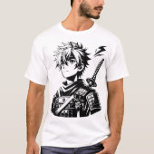 Samurai Anime Warrior - Bold Black and White Illus T-Shirt (Vorderseite)