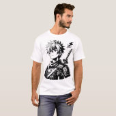 Samurai Anime Warrior - Bold Black and White Illus T-Shirt (Vorne ganz)