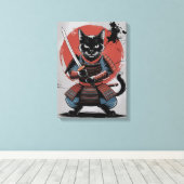 Samurai Armor Warrior Katzenposter, Black Cat Wall Leinwanddruck (Insitu (Holzboden))