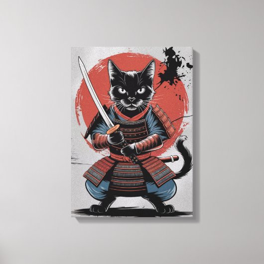 Samurai Armor Warrior Katzenposter, Black Cat Wall Leinwanddruck (Vorderseite)