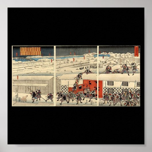 Samurai attackierte nachts im Schnee um 1860 Poster (Vorne)