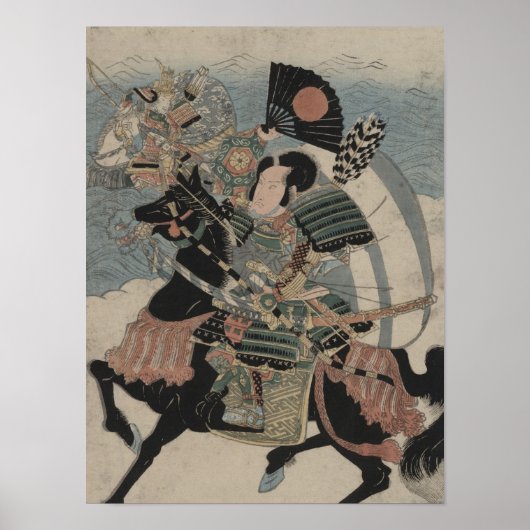 Samurai auf dem Pferderücken um den frühen 18. Poster (Vorne)