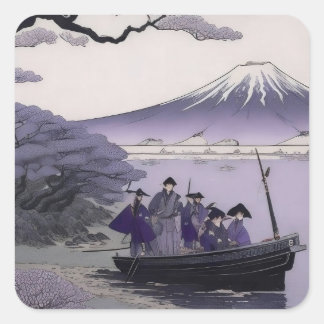 Samurai-Aufkleber Mount Fuji japanische Kunst Quadratischer Aufkleber