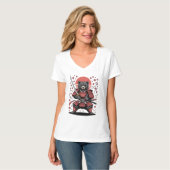 Samurai-Bär Damen V-Ausschnitt T-Shirt (Vorderseite Vollansicht)