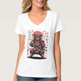 Samurai-Bär Damen V-Ausschnitt T-Shirt